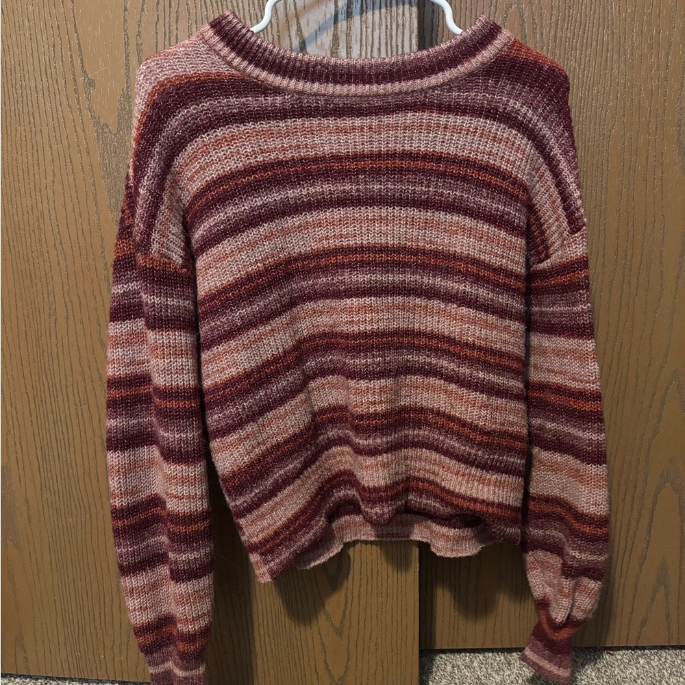 a.n.a Burgundy and Pink Striped Sweater
